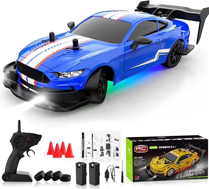 RC Drift Car 1/20 Scale 2.4GHz 4WD Remote Control Car with Led Lights 22KM/H High Speed Rechargeable Batteries Racing Sport Cars RC Cars for Kids Boys Girls Adults Gifts Birthday Christmas