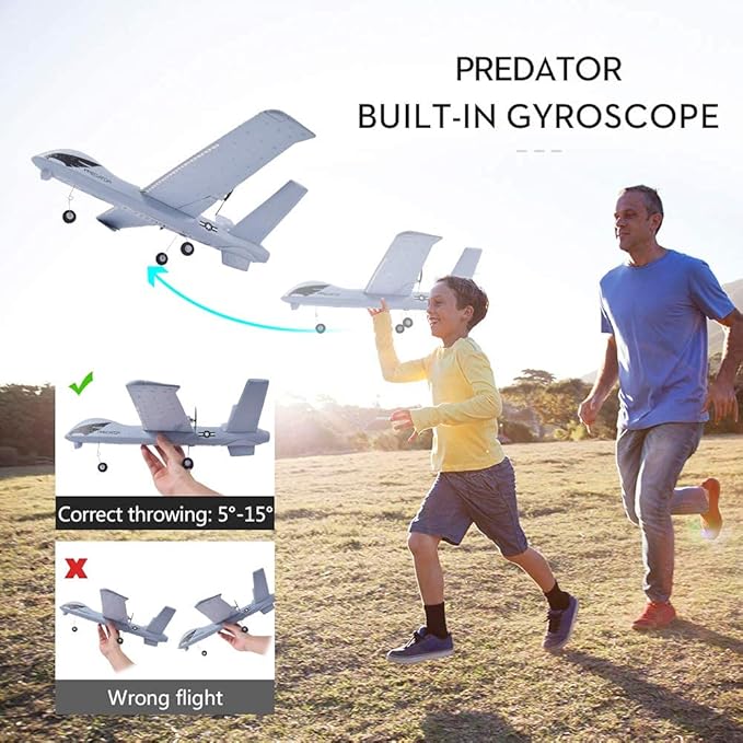 RC Plane Remote Control Airplane - 2.4Ghz 2 Channels DIY RC Predator Aircraft with 3-Axis Gyro for Beginner RC Plane with 2 Batteries Wingspan 660mm