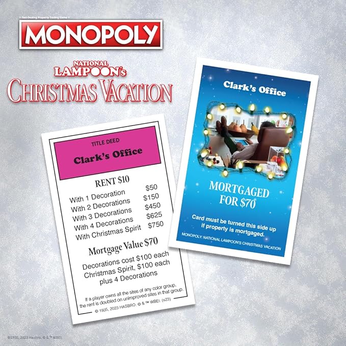 Monopoly National Lampoons Christmas Vacation Featuring Themed Tokens Squirrel Egg Nog Glass Chainsaw &amp More 2-6 Players Ages 15+ Play Time 60+ Officially Licensed National Lampoons Board G