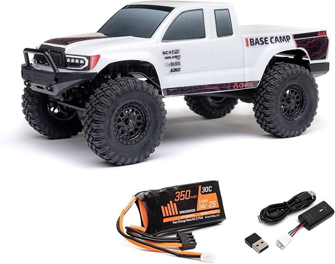 Axial RC Truck 1/24 SCX24 Base Camp 4x4 Rock Crawler Brushed RTR(Everything Needed to Run is Included) - White AXI-1219T1