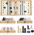 4 in 1 Wooden Fodable Fast Sling Puck Game Set – Chess Tic Tac Toe Checkers Board Game for Kids &amp Adults Portable Tabletop Family Toy for Travel &amp Game Night