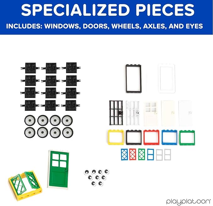 Play Platoon 1120 Pieces Building Bricks Set - 10 Classic Color Blocks - Bulk Building Blocks Compatible with Major Brands - 14 Different Shape Bricks - Includes Wheels Tires Axles Windows &amp Do
