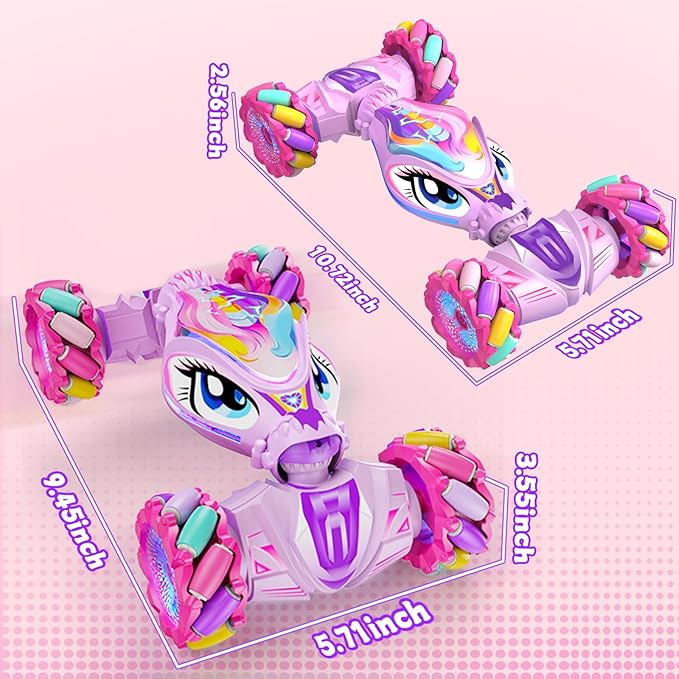 Unicorn Remote Control Car for Girls Age 6-8-12 Pink RC Gesture Sensing Stunt Cars 2.4Ghz 4WD RC Cars Hand Controlled Remote Control Twist Car with Light &amp Music Gift for Kids Age 6 7 8 9 10 11