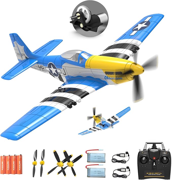 4-Channel Remote Control AircraftP51 Mustang 4-CH RC PlaneReady to Fly RC Plane for Adult with X-Pilot Stabilization System One Key Aerobatics 2.4GHz 6-Axis Gyro