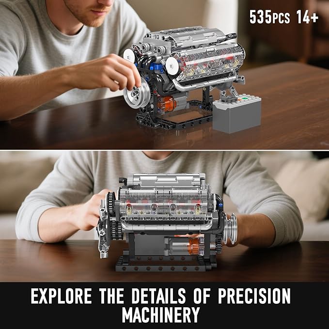 Mould King 10088 V8 Engine Model Building Kit That Runs Build Your Own Mini Engine That Works STEM Toy Gift for Adults 14+ Teens DIY Mechanic Engineering Construction for Display (535 PCS)