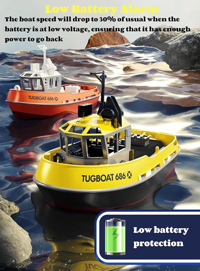 RC Boat 1/72 RC Tugboat for Pools and Lakes 2.4Ghz High-Speed Remote Control Boat with LED Lights and Low Battery Alarm for Teen and Adults