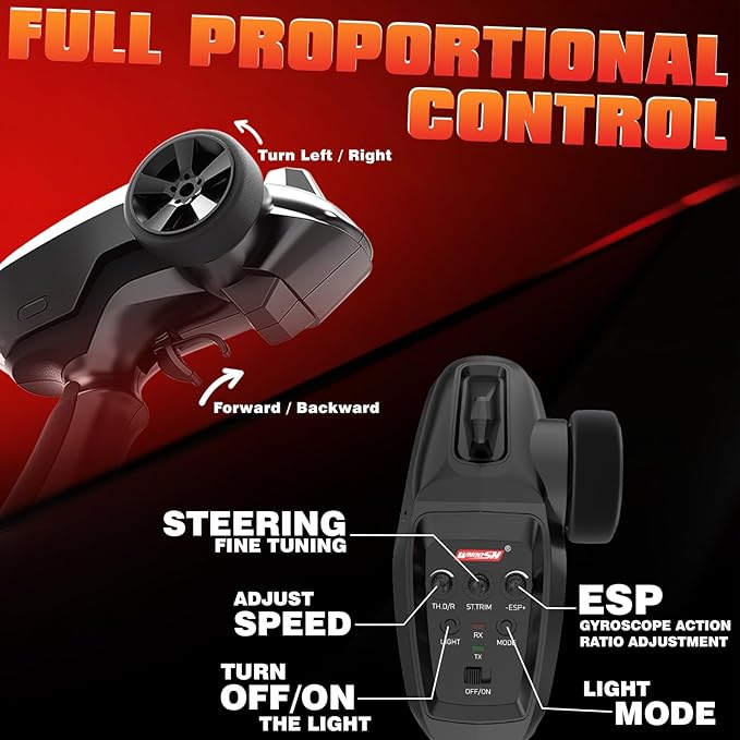 RC Drift Car with Gyro Fast RC Cars for Adults 50KM/h Drifting RC Car 2.4GHz 1/16 Remote Control Cars 4WD High Speed Racing Vehicle Sport Toy Cars with LED Lights for Adults Boys Girls Kids