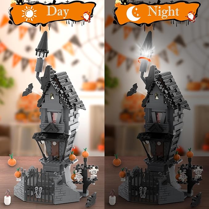 Haunted House Building Toys with Light Night Before Halloween Haunted Mansion Building Set for Movie Fans and Kids Compatible with Lego 581 PCS