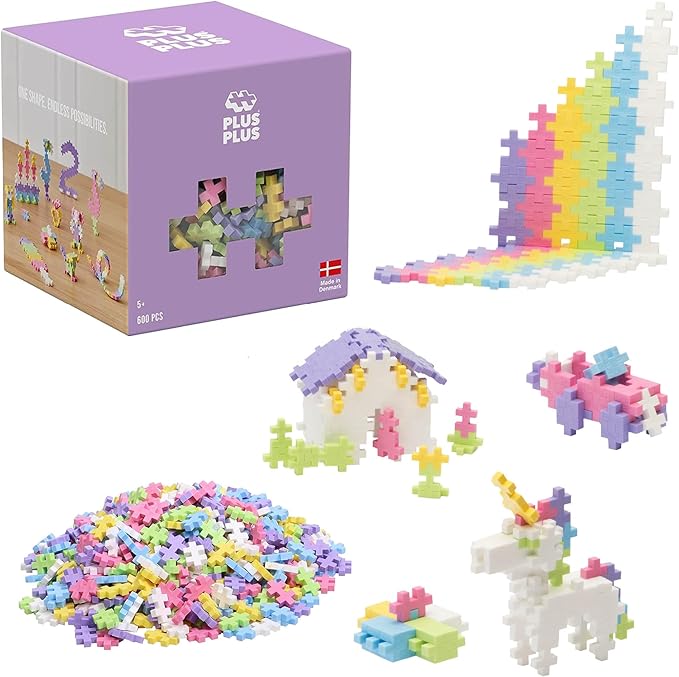 PLUS PLUS - Open Play Set - 600 Piece - Pastel Color Mix Construction Building Stem Toy Interlocking Mini Puzzle Blocks for Kids