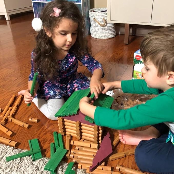 Joqutoys 170 PCS Classic Building Log Toys Wood Logs Set Set for Boy Creative Construction Educational Gift for Kids Ages 3+