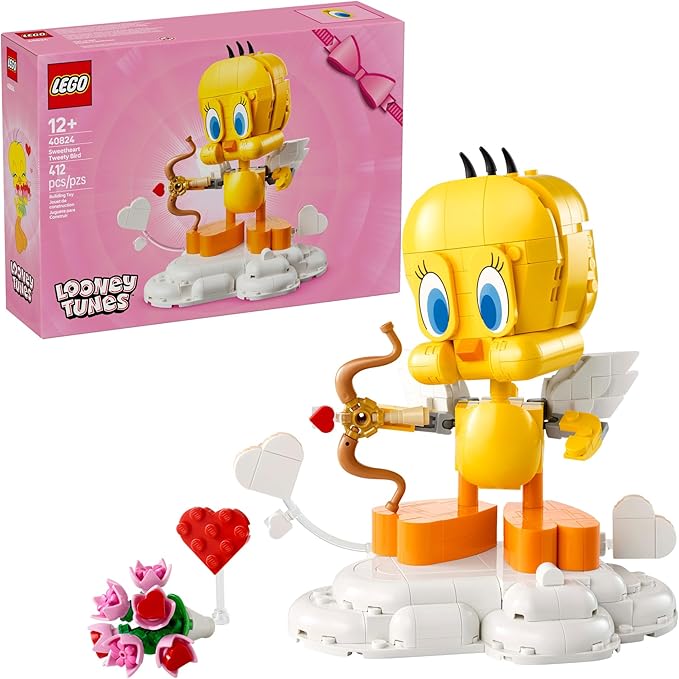 LEGO Looney Tunes Sweetheart Tweety Bird Building Toy for Adults &amp Kids - Tweety Figure W/Display Pedestal &amp Accessories for Girls &amp Boys Ages 12+ - Gift for Looney Tunes Fans - 40824