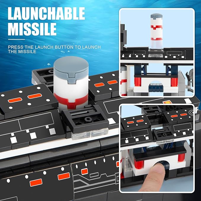Finger Rock Nuclear Submarine Building Set WW2 Historical Military Series Submarine Model Set Collection Birthday Gifts Toy for Teens and Adults 14+ (519 Pieces)