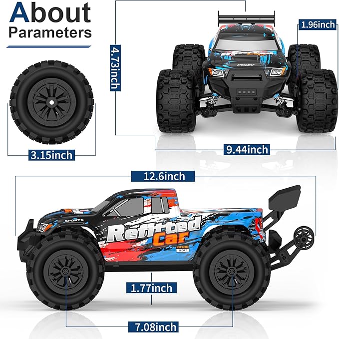 1/16 4X4 High-Speed 50+KM/H(Peak) RC Cars Monster Truck - 390 Motor Durable axle &amp Suspension RC Truck | 3000mAh Batteries | rc Cars Toys Easter Birthday for Teens Aged 14+