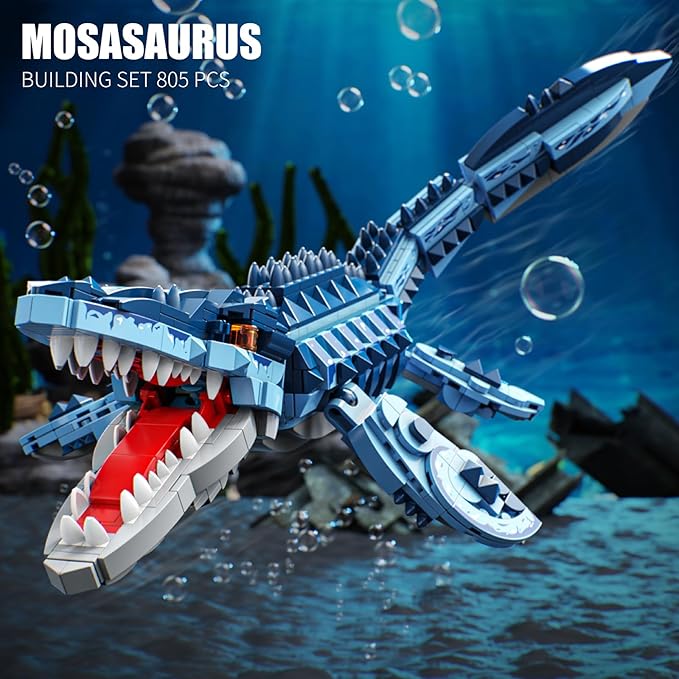 Mosasaurus Dinosaur Building Blocks Set 805 PCS Dinosaur World Building Toy Jurassic Ocean Animal Model Collection Toys for Home Decor Birthday Gift for Adults Boys Age 8-12