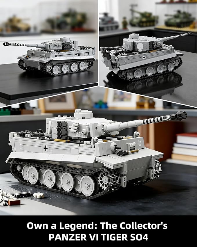 1:28 WW2 Tiger Heavy Tank Army Toy Building Sets 1544 PCS Panzer VI Tiger SO4 Military Vehicle Model Building Kits Collectible Birthday Gifts for Military Fans Adults Men Teen Boys Age 14+