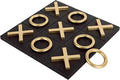NIKKY HOME 12x12 Inch Tic Tac Toe Wood Game Board Classic Coffee Table Decor Modern Wooden Travel Game for Family Black &amp Gold
