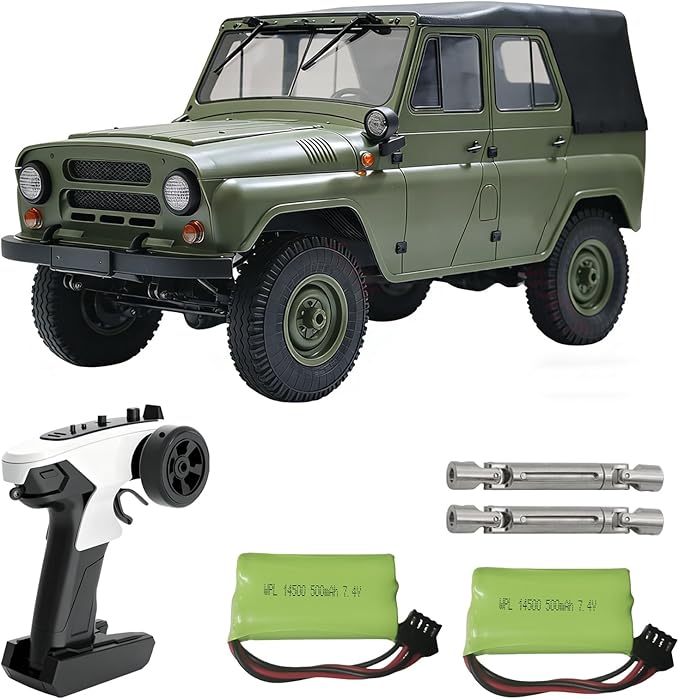 YUCT WPL C94 RC Crawler - 4x4 1/12 Military RC Truck 2.4GhZ Off-Road Vehicle with Two Batteries &amp Metal Drive Shaft (Green)