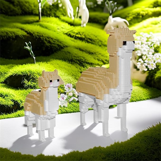 Larcele Animal Series Micro Building Blocks Animal Set DIY Mini 3D Building Toy Bricks1258 Pieces KLJM-07 (Two Alpacas)
