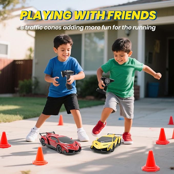 QUN XING Remote Control Car 1:24 Officially Licensed Lambo veneno RC Drift Car with LED Lights 2.4GHz 4WD 15KM/H Fast Speed Control Rechargeable Battery 800mah Birthday for Kids Boys 8-12Yellow