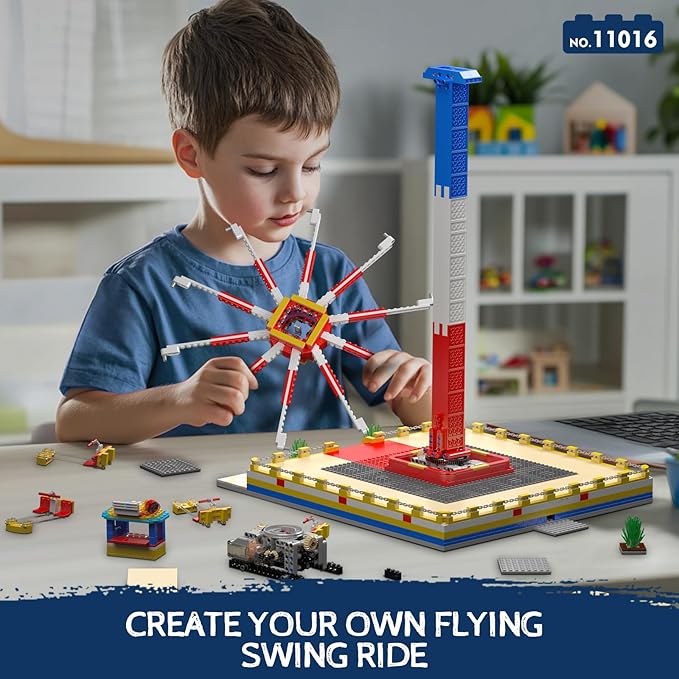 Mould King Flying Swing Ride Building Set Rotating Flying Chair Amusement Park Model Kit City Construction Building Blocks Set Home Decoration Gift for Teens Adults(1581 Pcs)