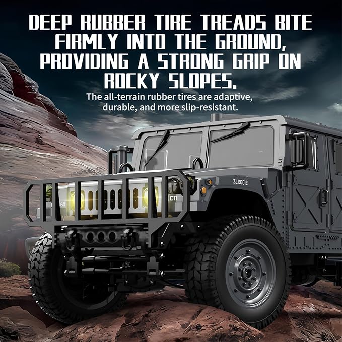 2.4GHz All Terrain RC Military Truck 4WD Remote Control Car Off Road Waterproof with Headlights Turn Signal Lights and Rechargeable Batteries Vehicle Toy Gifts for Adults Kids Age 8+ (Yellow)
