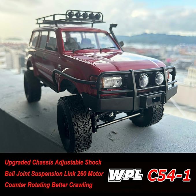 RC Crawler WPL C54-1 RC Truck 1/16 RC Rock Crawler 4x4 Remote Control Truck Off Road All Terrain RTR Proportional 260 Motor Upgraded Chassis and Gearbox Hobby RC Gift for Adults 2 Batteries