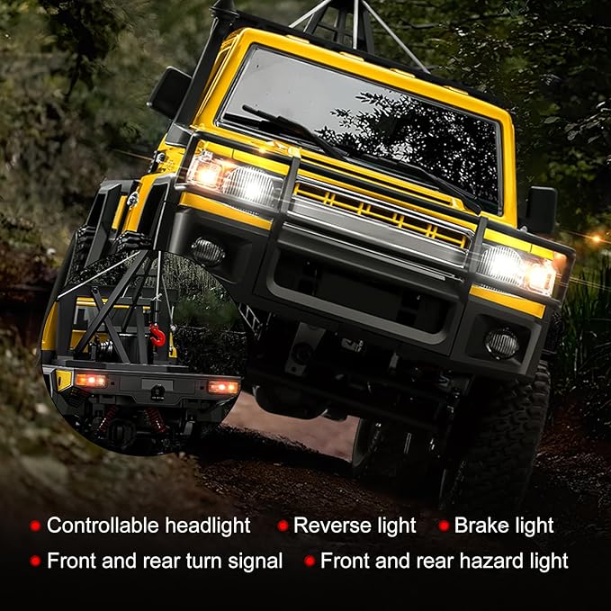 RC Crawler 1:12 Scale New Upgrade MN82-T RC Truck Crane 4WD LC79 Off Road Remote Control Pickup with Lights All Terrain Wrecker Vehicle for Teens Adults (Yellow)