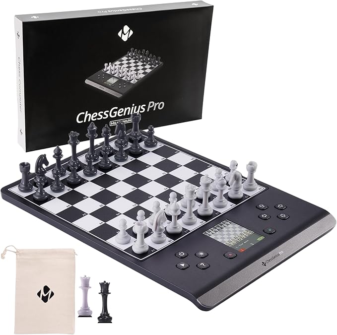 Millennium ChessGenius Pro M815 – Electronic Chess Computer with 2200 ELO Adaptive AI Skill Levels Color Display Built-in Trainer Magnetic Travel Design