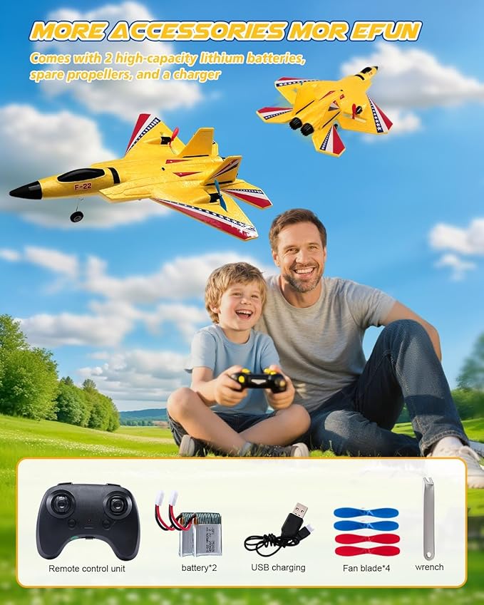 F22 Raptor RC Airplane Durable Foam Remote Control Jet with Gyro &amp LED Lights 2 Rechargeable Batteries 2.4GHz RC Glider Toy Gift for Kids Boys Girls Adults