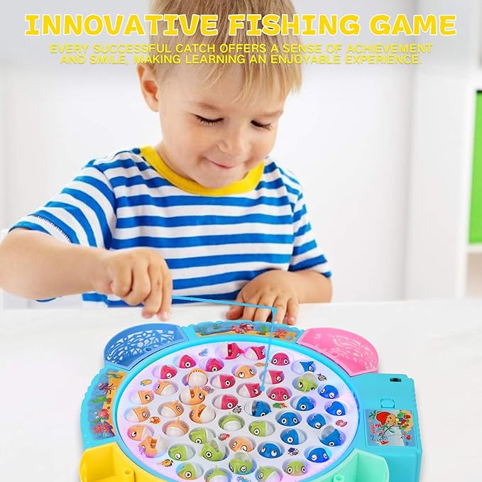 Magnetic Fishing Games Set - Educational Toddler &amp Kids Fishing Toys | 45 Fish 8 Poles Rotating Board with Music &amp LED | Ideal Go Fish Toy for Fun!