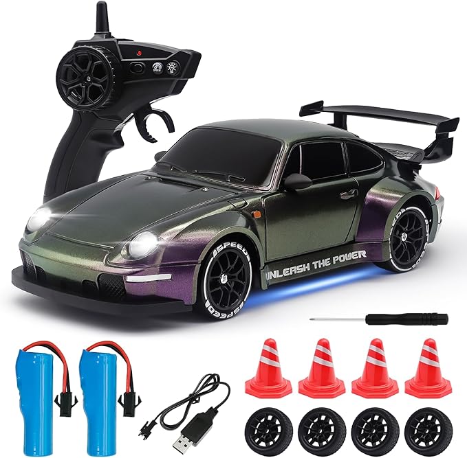 RC Drift Car1:24 Scale Remote Control Car 2.4GHz 20KM/H 4WD High Speed RC Cars for Kids with LED Light Two BatteriesDrifting TiresRacing Vehicle Toy for Adults Boys Girls Purple