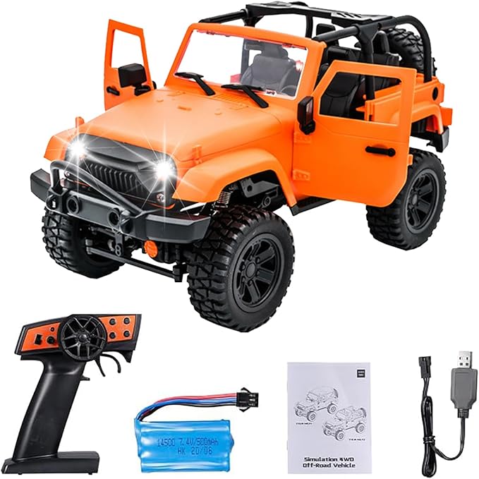 GoolRC F2 1/14 Scale 2.4GHz RC Car 4WD 30km/h High Speed Racing Car All Terrains Off Road RC Monster Vehicle Truck Crawler with LED Light for Teens and Adults (Orange Convertible)