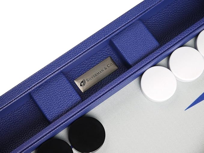 19-inch Premium Backgammon Set - Large Size - Indigo Blue Board White and Navy Blue Points