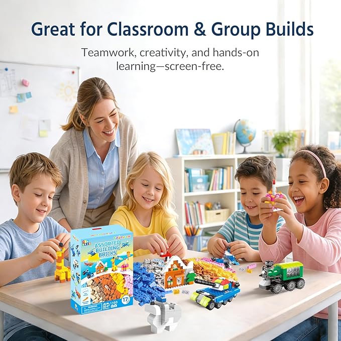 FUN LITTLE TOYS 1100 PCS Building Blocks for Kids 6-12 Creative Bulk Building Bricks Set for Open-Ended Play 147 Shapes 17 Colors Value Pack Compatible with Standard Baseplates