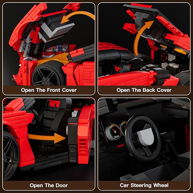 Mould King Car Building Sets 1:12 Scale Red Sports Vehicle Model 10117 Collectible Toys Building Kits Build and Display Construction Set for Adults Aged 14+ (1311 Pieces)