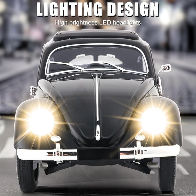 Remote Control Car 1:16 Scale Classic Beetle 1950 Model Toys Car for Teens 2.4GHz 4CH RC Car Rear Wheel Drive with LED Ligjhts and Rechargeable Battery Birthday for Teens Adults