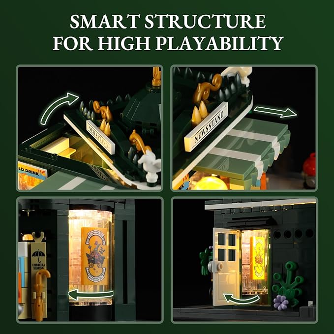 Newsstand Lighting Building Bricks Set - City Town Life Newsstand LED Light Construction Building Model Set 556 Pcs for Adults and Teen