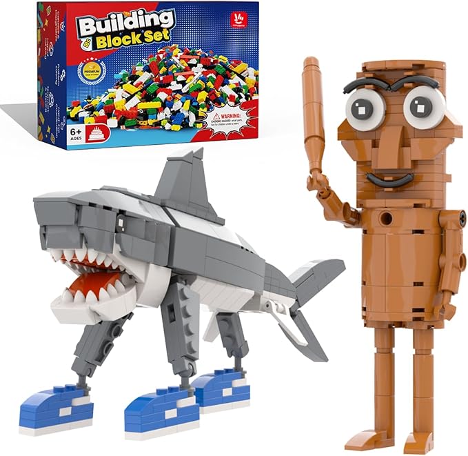 Italian Brainrot Building Set Tralalero Tralala and Tung Tung Tung Sahur Figures Building Kit Shark and Wooden Stick Toy Building for Kids Ages 6+ Birthday Gifts for Men &amp Women