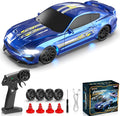 RC Drift Car 1/43 Scale Mini RC Drift Cars with Gyro 4WD Full Proporitonal High Speed Remote Control Car with LED Lights and Drifting Tires Hobby Racing Cars for Adults Kids Boys Girl Blue