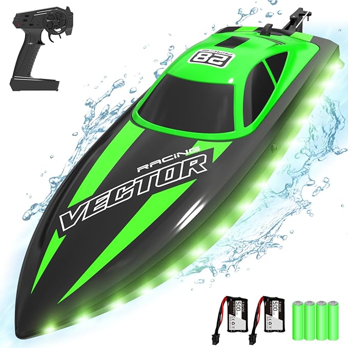 VOLANTEXRC RC Boat 20MPH Fast Remote Control Boat for Adults 2.4Ghz Toy Boats for Pools and Lake with 2 Rechargeable Batteries Toys Gifts for Adults with Light Green