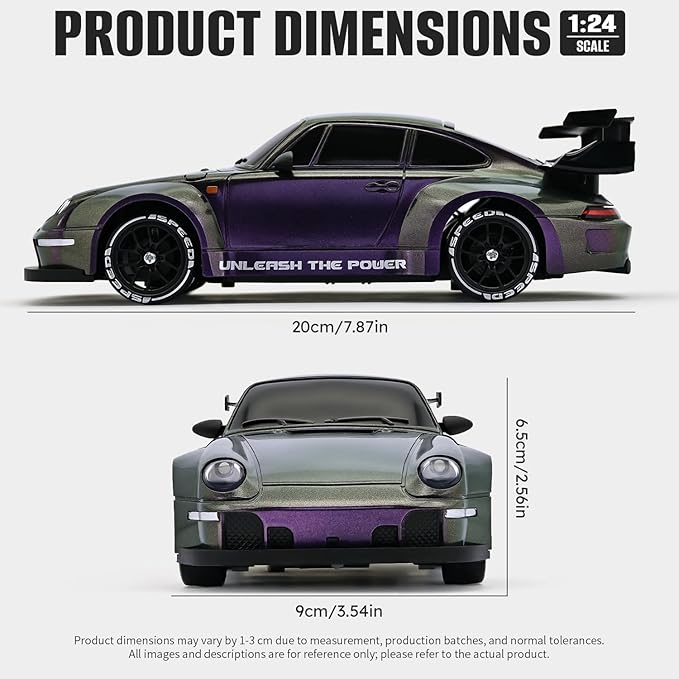 RC Drift Car1:24 Scale Remote Control Car 2.4GHz 20KM/H 4WD High Speed RC Cars for Kids with LED Light Two BatteriesDrifting TiresRacing Vehicle Toy for Adults Boys Girls Purple
