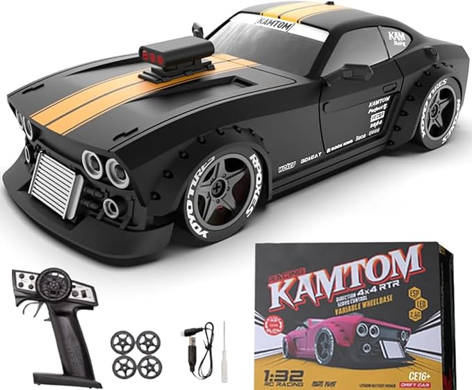 RC Drift Car 1/32 Scale High-Speed 4WD Mini Electric Remote Control Car 30 km/h with Gyro Stabilization and LED Lights Suitable for Adults (KM3299-Black)