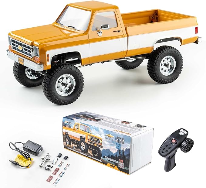 FCX18 FMS 1/18 Chevrolet K10 RC Truck Officially Licensed 4WD RC Crawler 2 Speeds Switch with LED Lights Off-Road RC Model for Adults (Yellow)
