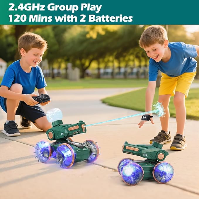 Toys for Kids 6-12 Remote Control Car Boat Gifts for Boys 5-7 8 9 10 11 Year Old Amphibious RC Boats Water Squirt Gun with Light &amp Self-Dispensing Pool Outdoor Beach Toy for Kids