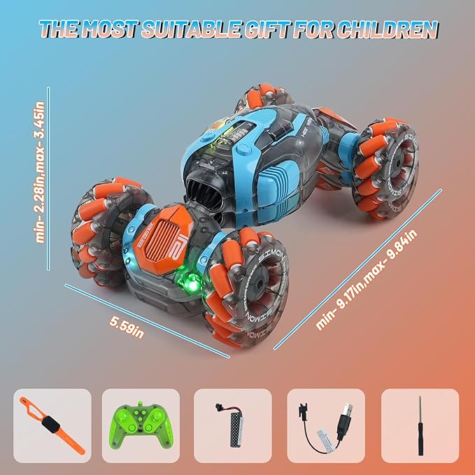 Remote Control Stunt Car for Kids - Gesture Sensing RC Twist Toys Birthday Gifts for Boys Aged 5-7 8-12 Years Old 2.4GHz Hand Controlled Off-Road Vehicle with Lights and Music