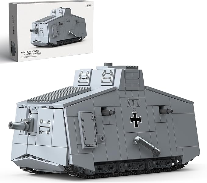 WW1 A7V Heavy Tank Building Sets German Army Military Vehicles Collectible Model for Adults Enthusiasts - 920PCS