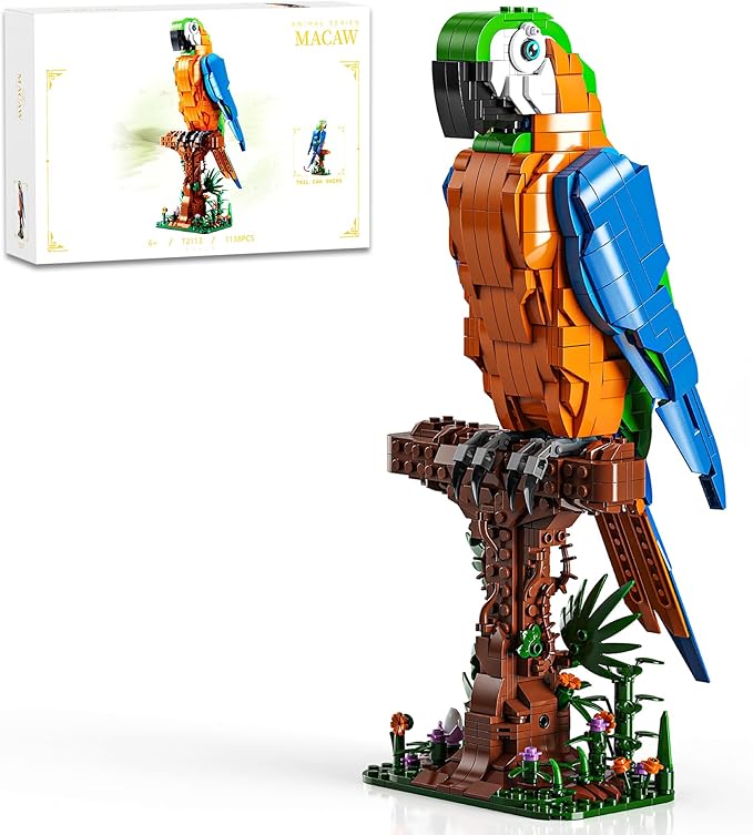 Macaw Parrot Building Sets 1138 PCS Bird Animal Building Blocks for Adults Home Office Art Decor STEM Building Toys Creative Display Gifts for Teens Boys and Girls 8-14