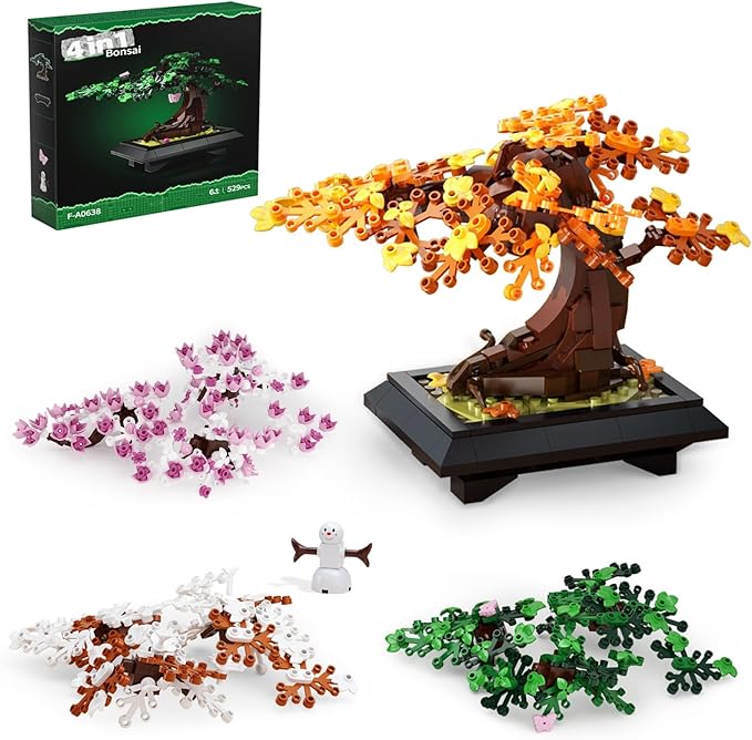 Bonsai Tree Building Set 4 in 1 Four Seasons Bonsai Tree Building Toy Plant Collection Home Decoration Building Blocks DIY Adult Creative Gifts for Kids