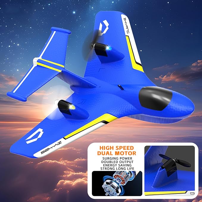 Remote Control Wireless Airplane Toy Gravity Gliders Airplane With Lights Rc Plane For Water Land &amp Air Rc Float Plane 2.4G 2 Channels Rc Remote Control Fighter Model Toy For Adults Kids (Blue