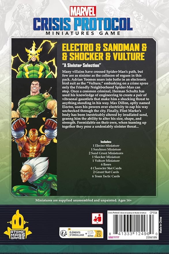 Marvel: Crisis Protocol Electro &amp Sandman &amp Shocker &amp Vulture CHARACTER PACK - Sinister Villains Unleashed! Tabletop Superhero Game Ages 14+ 2 Players 90 Min Playtime Made by Atomic Ma